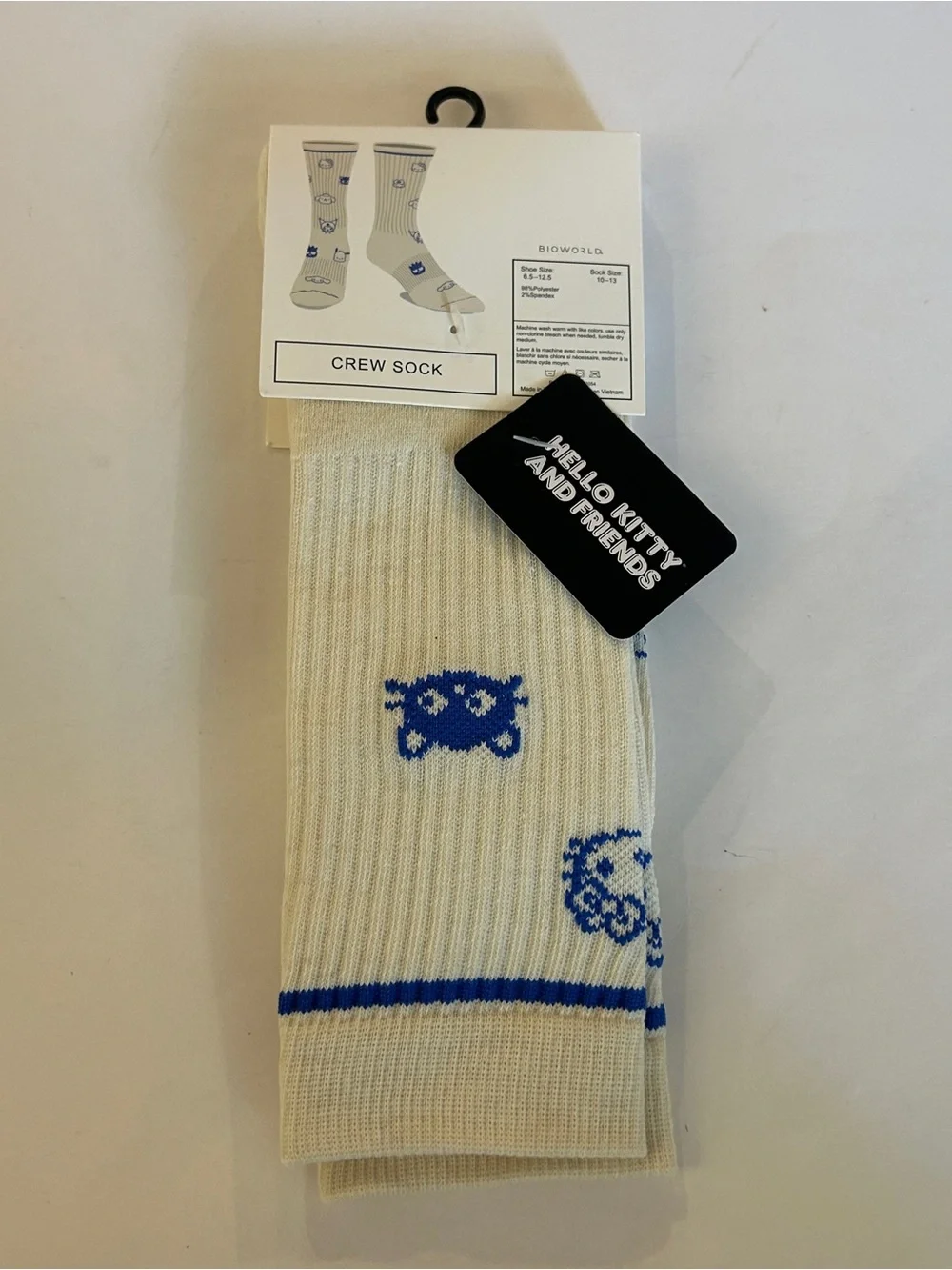 Hello Kitty Friends Cream Crew Socks Blue Character Print Kawaii Sanrio 2-pack